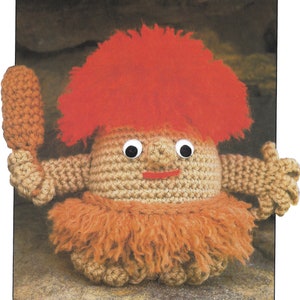 Vintage Caveman Crochet Pattern, Kitschy Fun Crochet Doll Pattern from the 1980s, Amigurumi, Kids Childrens Plush Toy PDF Ebook