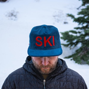Vintage Corduroy Snapback Hat with &quot;SKI&quot; Embroidery | Retro ski Cap | Classic Ski Snapback| Ski Lovers Gift | Trending 2024 Hat