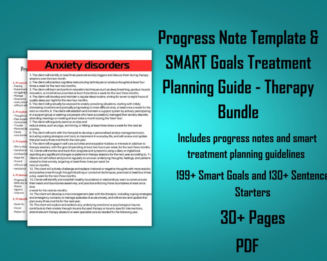 Progress Note Template & SMART Goals Treatment Planning Guide Therapy ...
