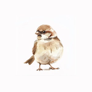 Sparrow Watercolor Art,Cute Minimal Design,Realistic Bird Illustration, Animal Inspired Decor For Nursery or Children Room,Gender Neutral