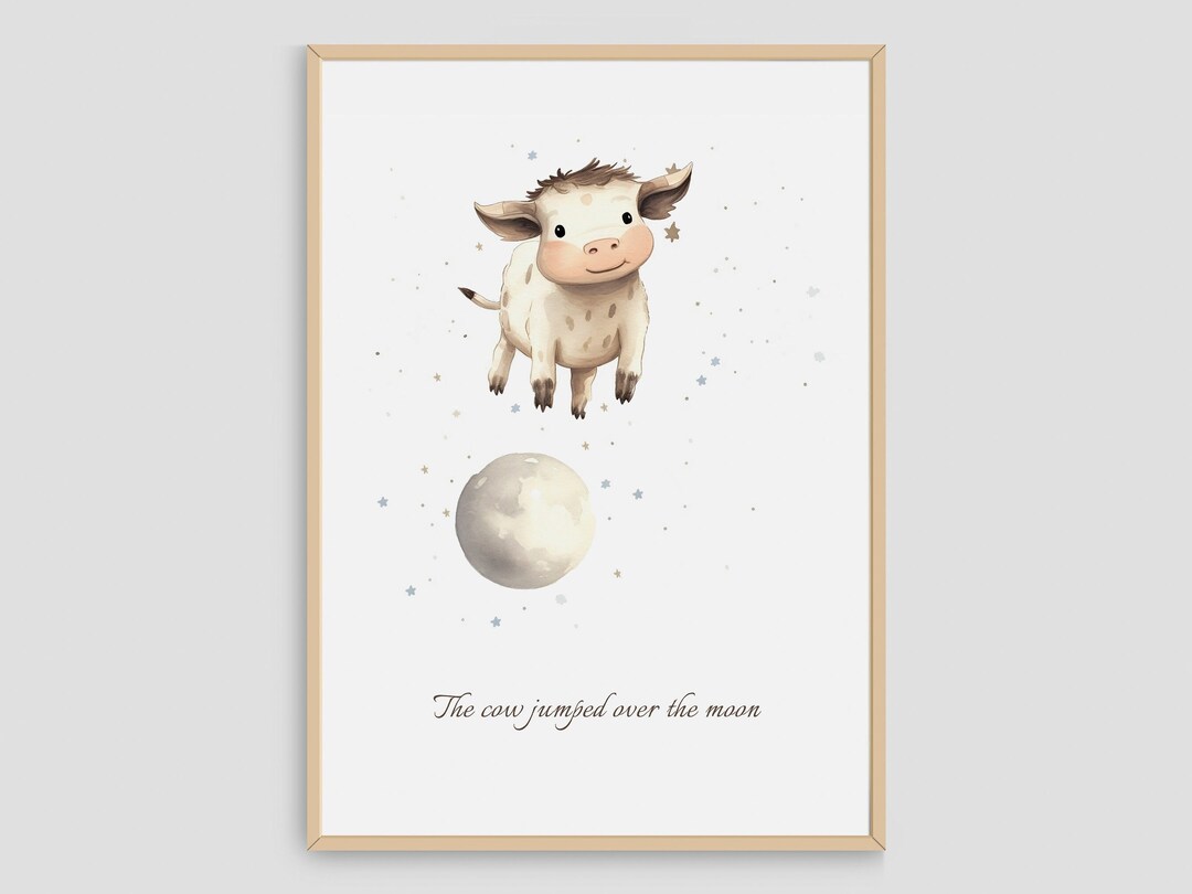 Cow Jumped Over the Moon Lyrics Painting,nursery Rhyme Print, Mother