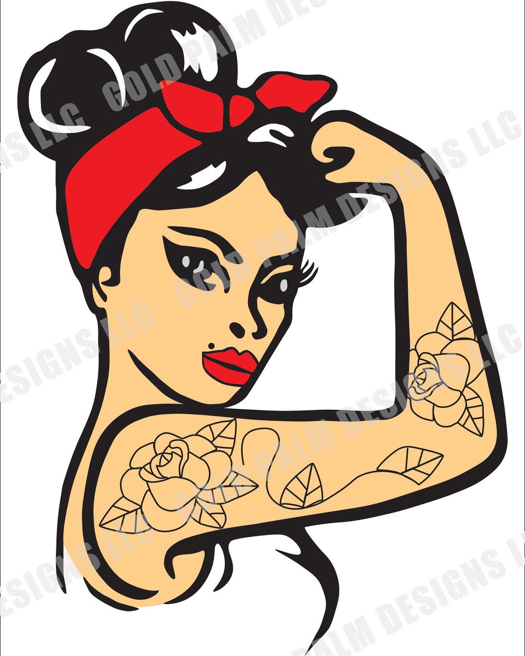 PNG SVG Rosie Riveter Pinup 50's Girl Strong Arm Tattoos Woman Power