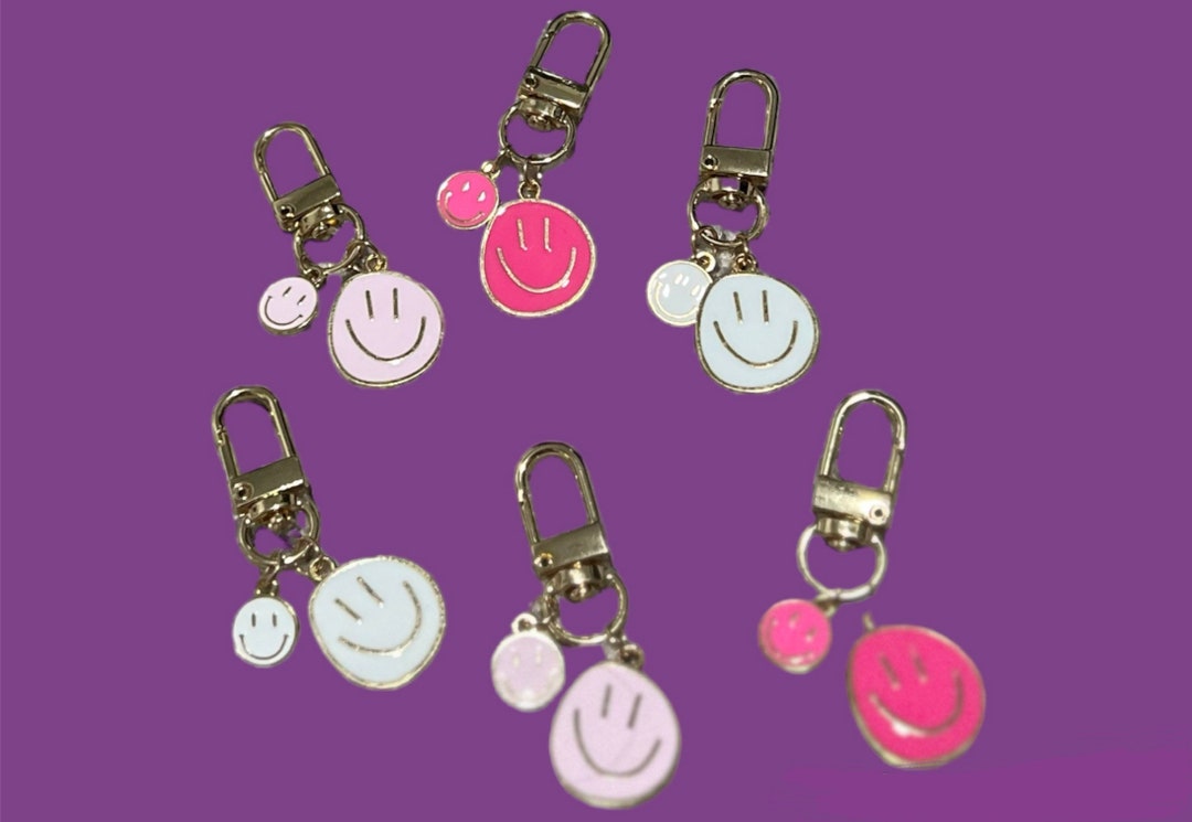 Smiley Face Keychain, Happy Face Keychain, Pink Keychain Etsy