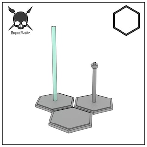 May include: Three hexagonal display bases with two different stands. One stand is a clear plastic tube and the other is a gray metal rod.