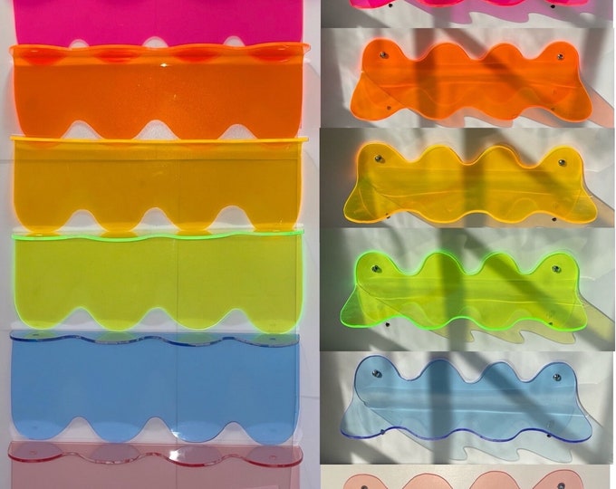 Neon Wavy Acrylic Shelf Colorful Shelf for Bedroom Shower Shelf Vibrant Clear Shelves Easy