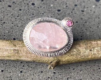 Pretty in Pink: Morganite and Spinel Natural Gemstones in Sterling Silver, Handmade Ring, Size 10, Artisan Jewelry