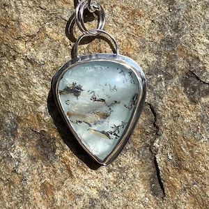 Ice Cold: Dendritic Quartz over Aquamarine Doublet, Silver Statement Pendant, Handmade Artisan Jewelry, Icy Blue