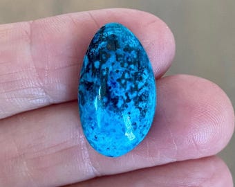 Shattuckiet- en azurietcabochon, helderblauw met zwart patroon, 22 x 13 mm