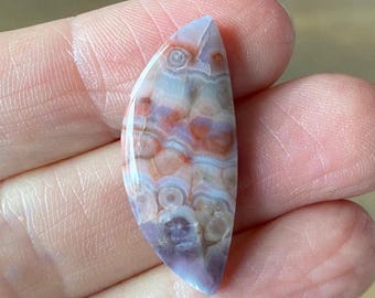 Luna Agate Cabochon, Half Moon Shape, Pastel Colors, 32x13mm