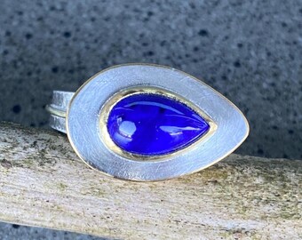 Blue Lagoon: Lapis Lazuli, Gold and Sterling Silver Handmade Artisan Ring, Size 7