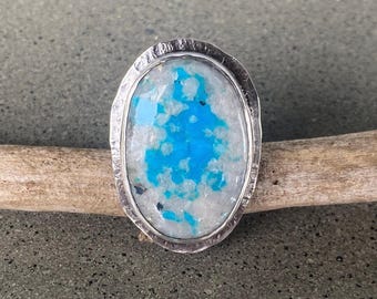 Summer Storm: Morenci Turquoise in Quartz and Sterling Silver Ring, Arizona Natural Gemstone, Size 7.5