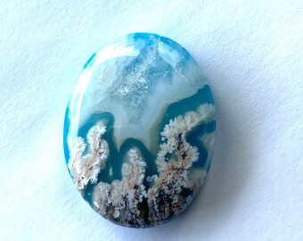Showstopper Blue and White Plume Agate Doublet Cabochon 36x27mm