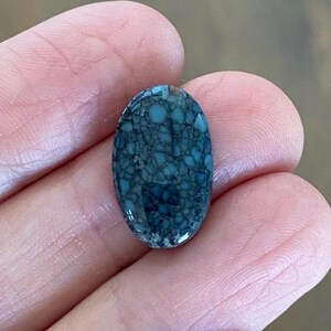 Vista Grande Variscite Cabochon, Deep Blue with Black Webbing, Oval Shape, Nevada Natural Gemstone, 18x11mm