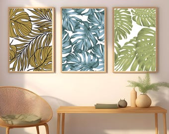 Juego de impresiones de hojas de palmera tropicales, arte mural botánico moderno