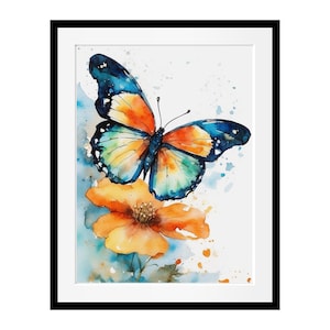 Watercolor Butterfly Flower Wall Art Home Decor Butterfly Prints Watercolor Art Boho Floral Poster Museum quality posters thick matte paper