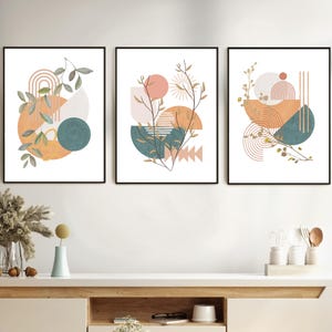 Set of 3 Prints, Boho earth tone art, Wall Decor Art Print Set, Mid-century modern Abstract, Printable Digital Download, Boho printable art