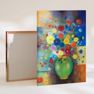 Original Mixed Media Oil Abstract Floral Painting Print on Canvas-Vibrant Bold contemporary Artwork for Modern space Framed & Unframed print