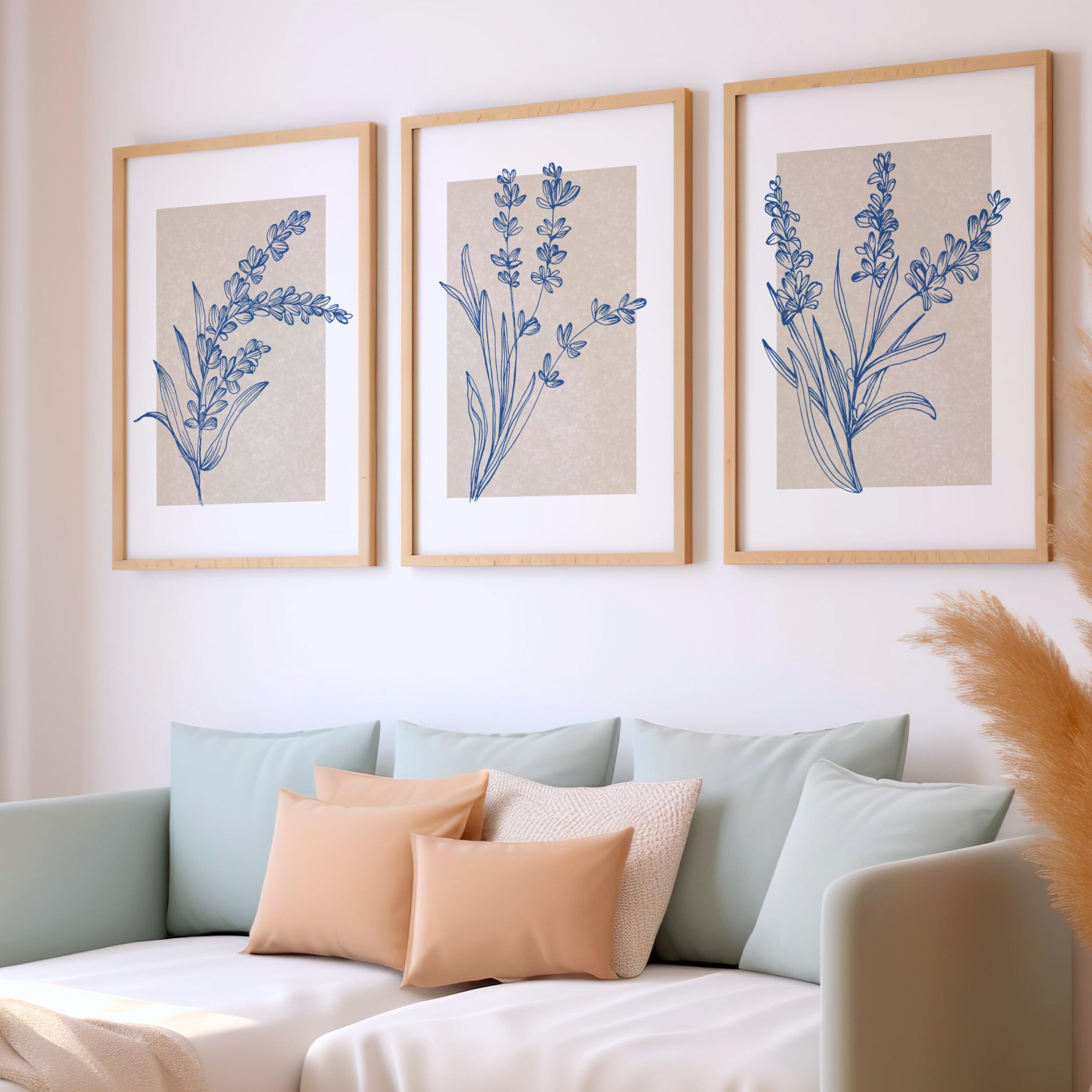 Botanical Line Art Print Set, Minimalist Blue Floral Gallery Wall - Etsy