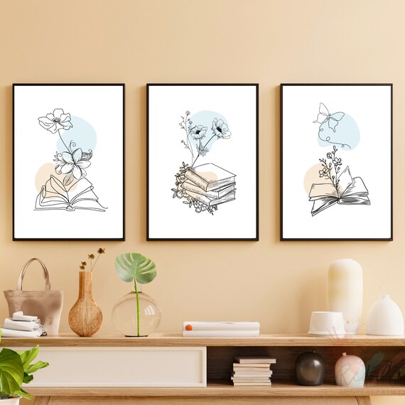 Boho Floral Line Art Prints, Set of 3 (Digital Download)
