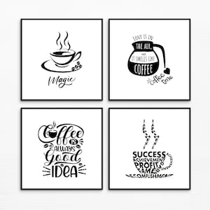 Set of 4 coffee cup printable coffee bar art neutral prints Coffee Art Print Kitchen Wall Art Office Print Coffee Quote Kitchen Decor love