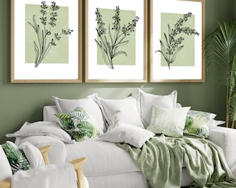 Sage Green Botanical Prints Set, Minimal Line Art (Digital Download)