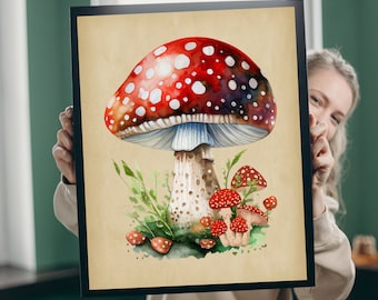 Mushroom Print Boho Gallery Wall art, Cottagecore Printable Art, Fungi Nature Decor, Botanical Mushroom Art Digital Download Forest mushroom