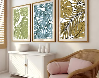 Conjunto de estampas de folhas de palmeira tropicais, arte moderna para parede de galeria (download digital)