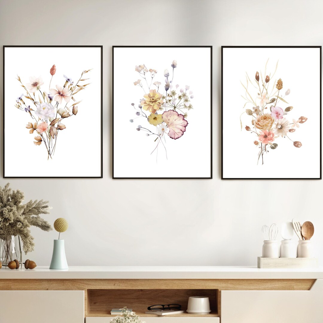 Watercolor Floral Print Set, Botanical Wall Art (digital Download) - Etsy