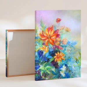 Original Mixed Media Oil Floral Painting Print on Canvas-Vibrant Botanical Artwork for Nature-Canvas Print Framed & Unframed fine art prints