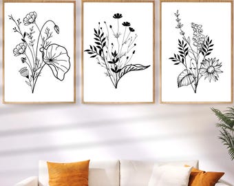 Zestaw minimalistycznych wydruków botanicznych w stylu Line Art (do pobrania w wersji cyfrowej)