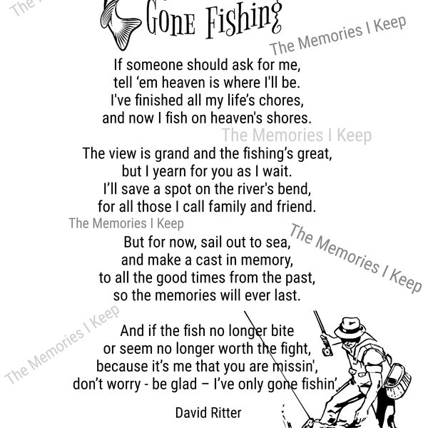 Revised Gone Fishing  Original Poetry Print Digital Download Tribute to Grandpa Brother Passing Bereavement Gift Dad Poem For Brother