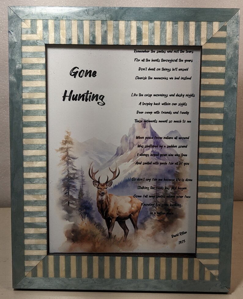 Gone Hunting Poem Print Framed Art, Memorial Gift for Dad Husband