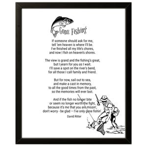 Poème révisé Gone Fishing - Téléchargement numérique commémoratif par David Ritter, souvenir funéraire, hommage personnalisé au pêcheur, cadeau de sympathie pour les pêcheurs