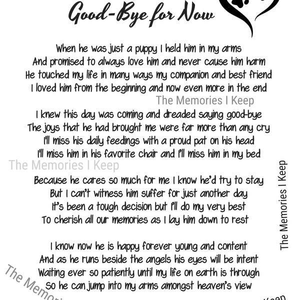 Good-Bye for Now, Original Poetry Print, Digital Download, Tribute for a Dog,  Rest in Peace, Bereavement Gift, Pet Owner, David Ritter