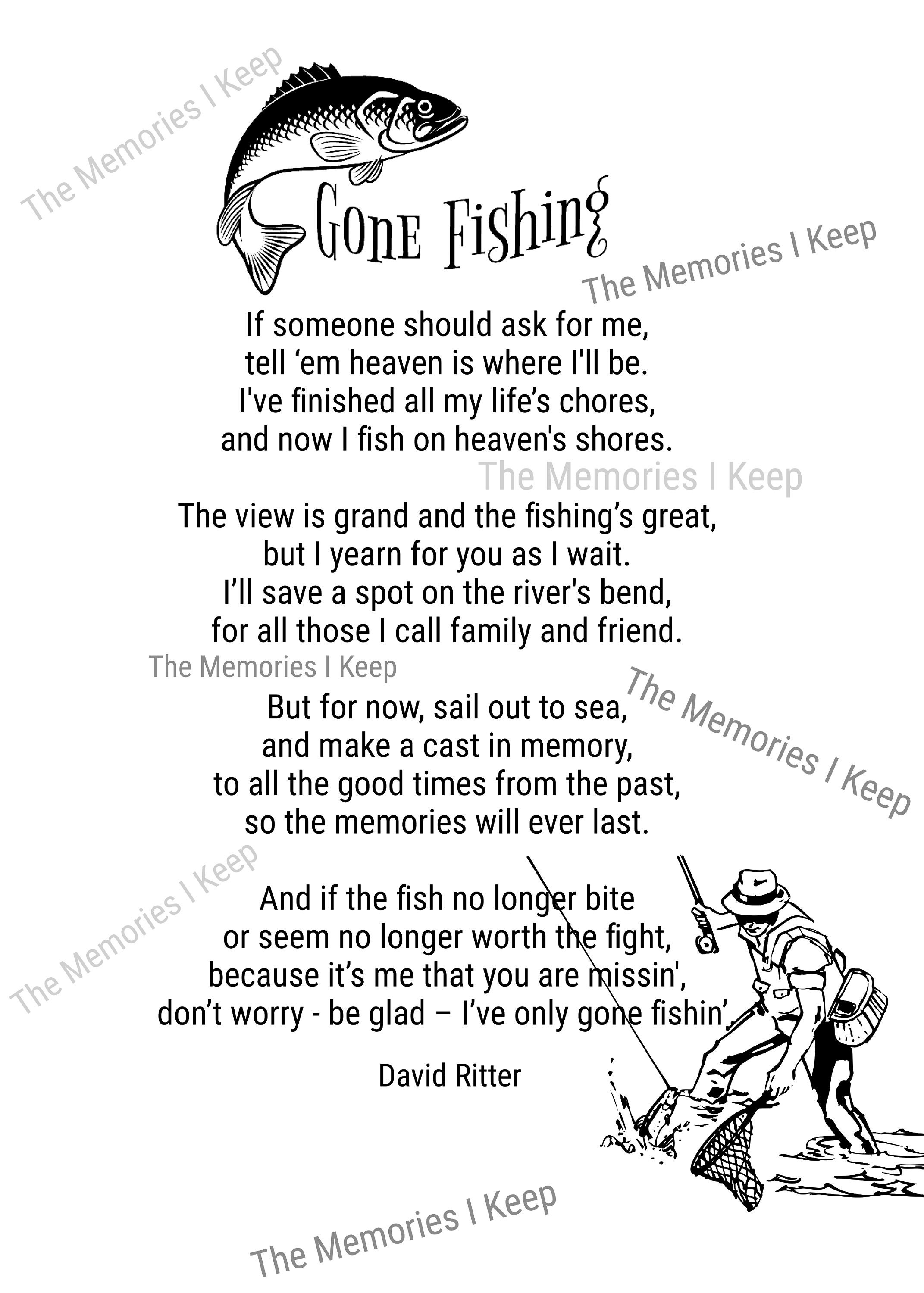 Gone Fishing Or Gone Hunting In Heaven Poem Print 11x17 Memorial Gift