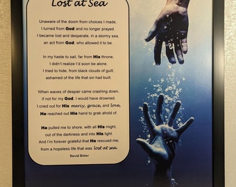 Lost at Sea Poetry Print Framed Picture Inspirational Wall Art Recovery Poem of Perseverance Original Poem by David Ritter