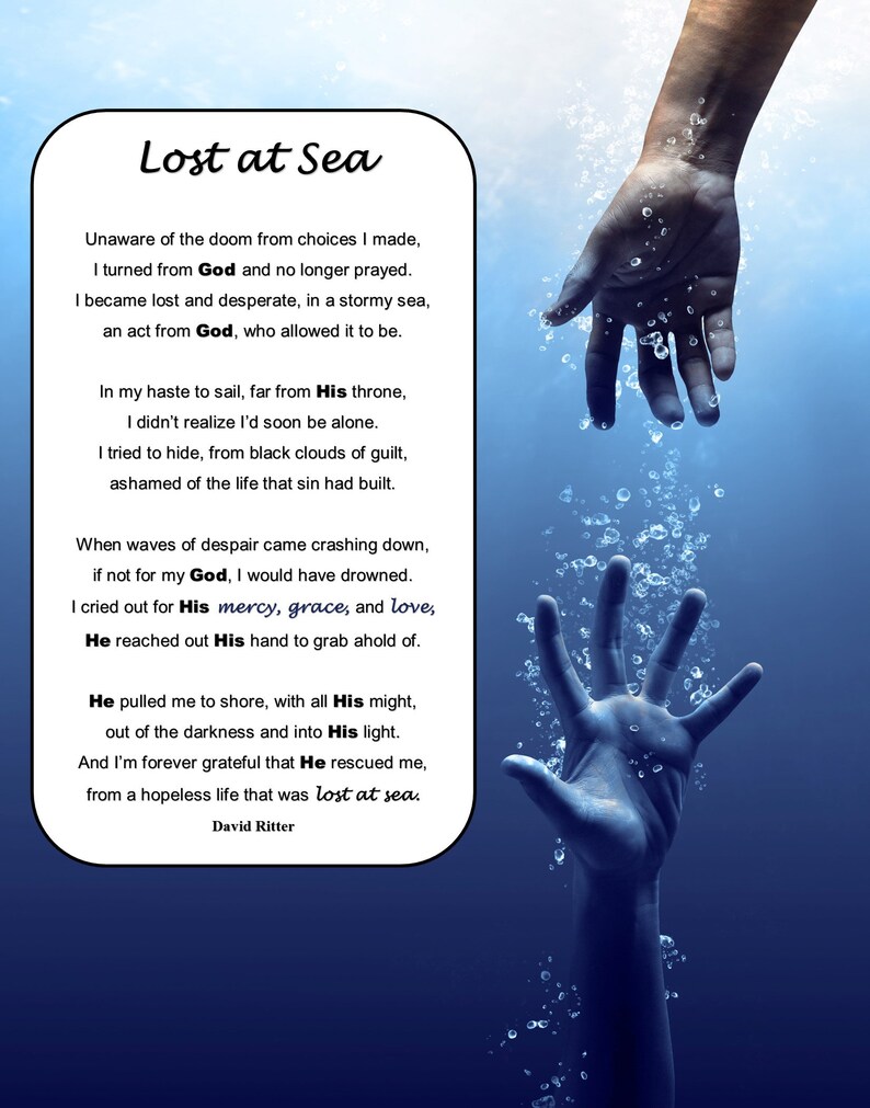 Lost at Sea Poetry Print Framed Picture Inspirational Wall Art Recovery Poem of Perseverance Original Poem by David Ritter zdjęcie 9