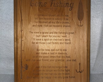 Poem Gone Fishing Wood Memorial Plaque