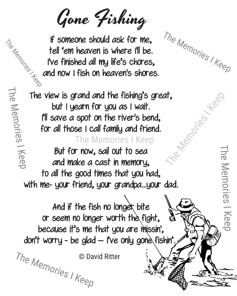 Gone Fishing Poem, Digital Download, Tribute to Grandpa, Bereavement Gift for Brother Passing, Dad poem, Original Poem by David Ritter image 9