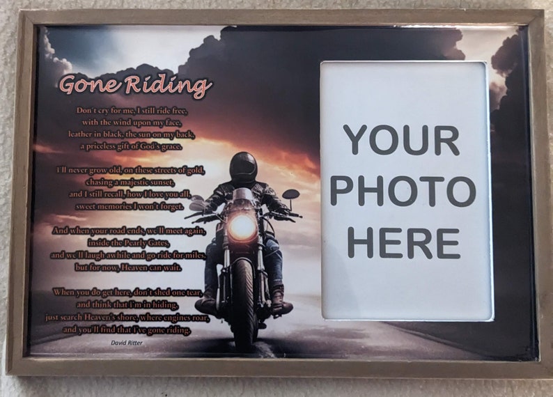 Memorial Picture Frame Featuring the poem Gone Riding by David Ritter. Bereavement Gift for the loss of Dad Brother Husband or friend. image 1