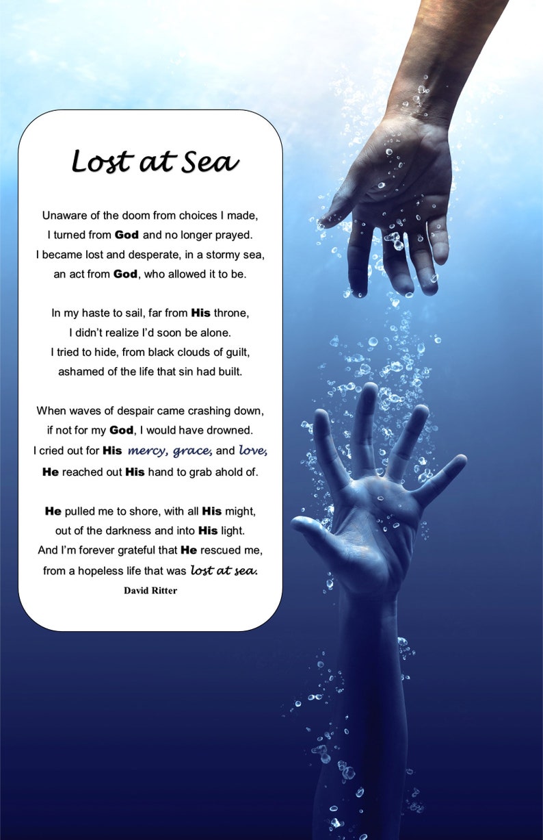 Lost at Sea Poetry Print Framed Picture Inspirational Wall Art Recovery Poem of Perseverance Original Poem by David Ritter zdjęcie 10