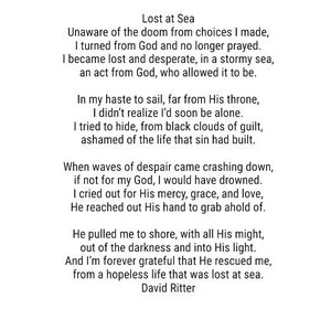 Lost at Sea Poetry Print Framed Picture Inspirational Wall Art Recovery Poem of Perseverance Original Poem by David Ritter zdjęcie 3