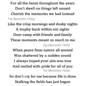 Gone Hunting Poem, Digital Download, Tribute to Grandpa, Bereavement Gift for Brother Passing, Dad poem, Original Poem by David Ritter image 7