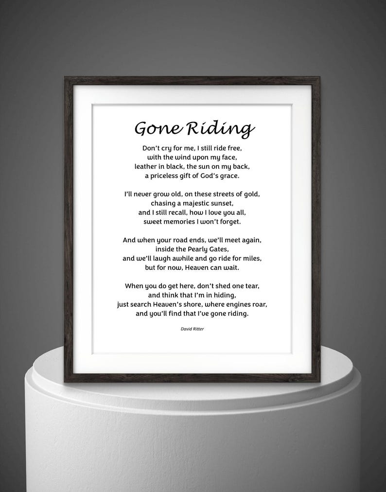 Gone Riding Memorial Poem - Digital Download Tribute for Bikers ...
