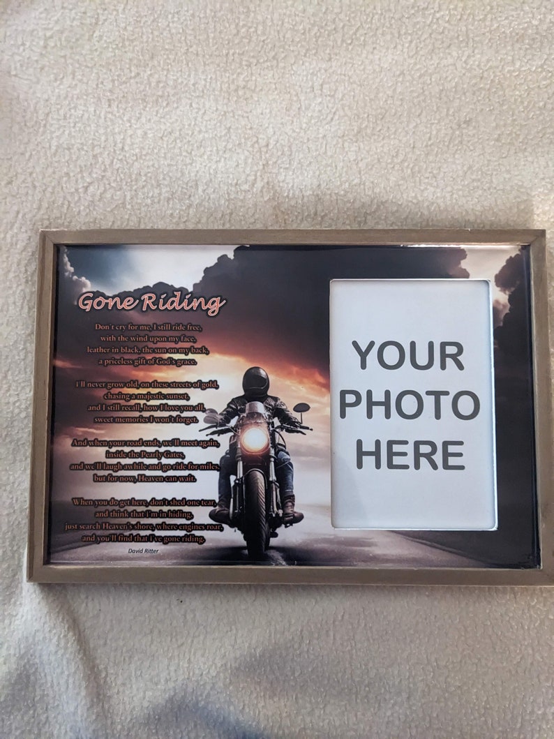 Memorial Picture Frame Featuring the poem Gone Riding by David Ritter. Bereavement Gift for the loss of Dad Brother Husband or friend. image 3