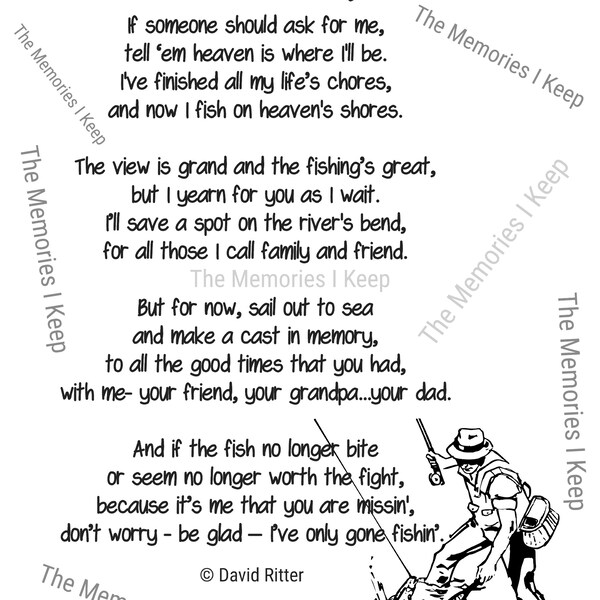 Gone Fishing Original Poetry Print Digital Download Tribute to Grandpa Passing Fathers Bereavement Gift Dad poem David Ritter