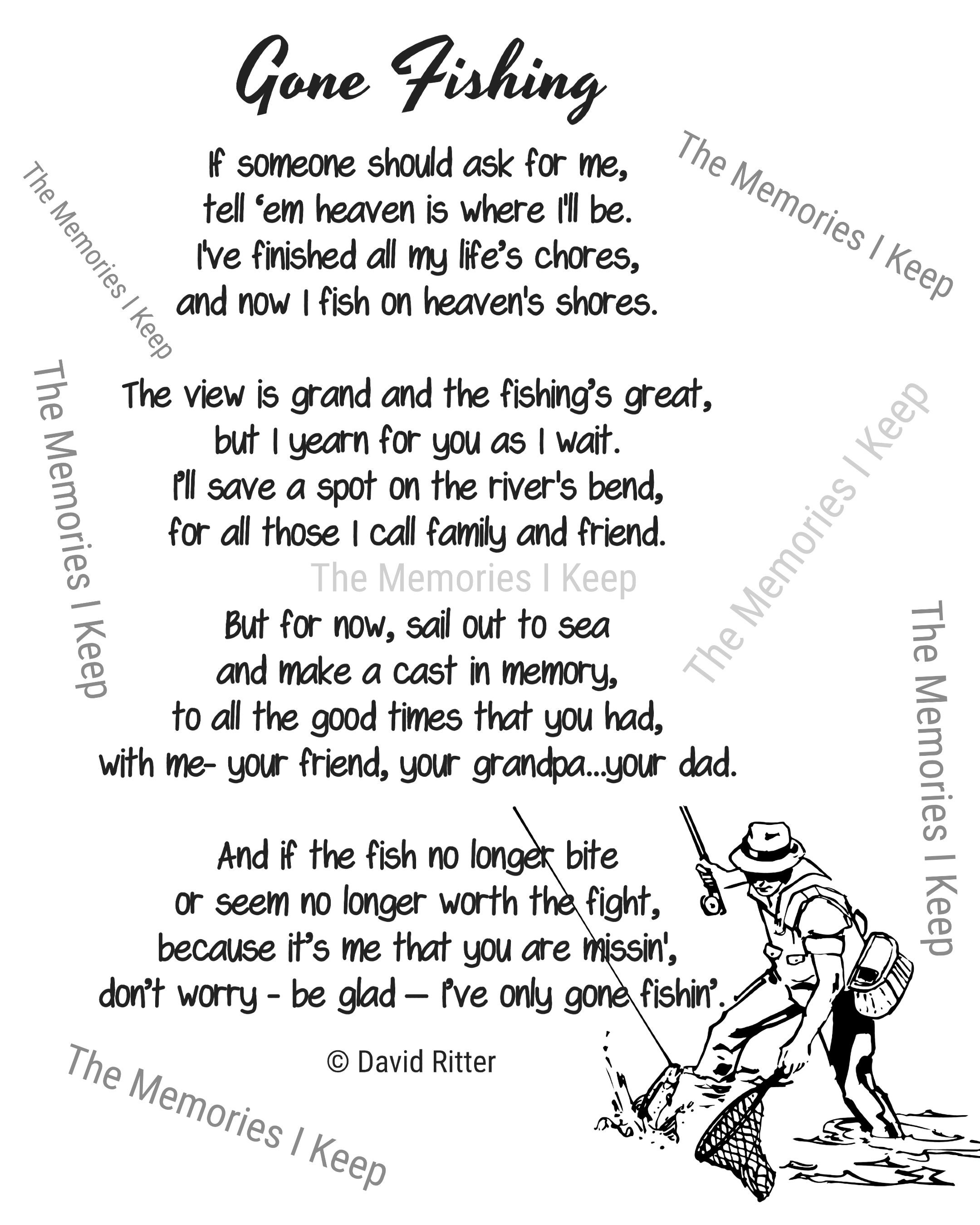 Gone Fishing Original Poetry Print Digital Download Tribute to