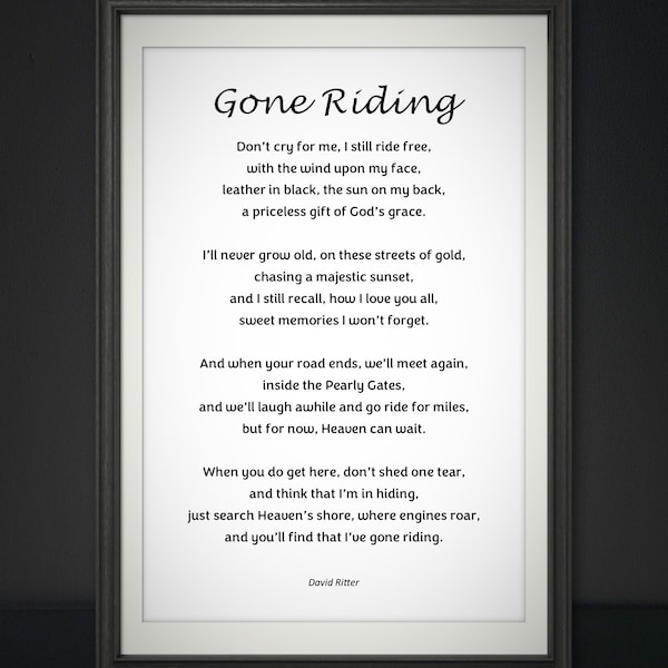Gone Riding Original Poetry Print Digital Download Tribute to Grandpa Father passing Bereavement Gift for Husband Memorial Card for Funeral