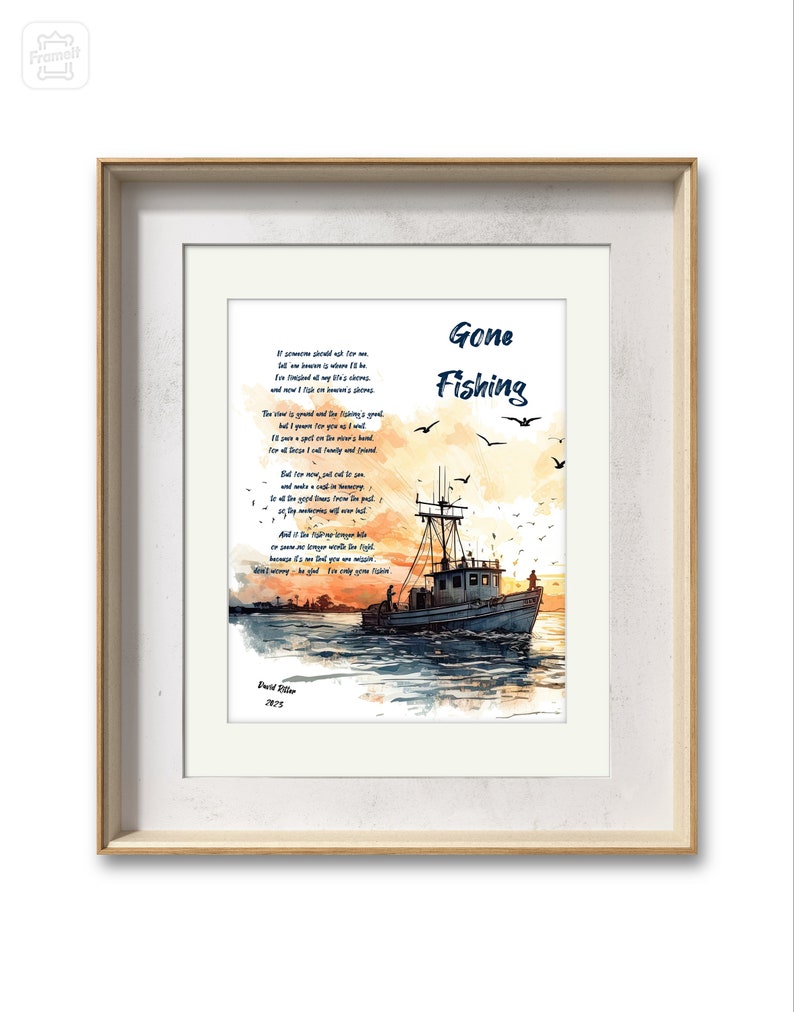 Gone Fishing Poem, Digital Download, Tribute to Grandpa, Bereavement Gift for Brother Passing, Dad poem, Original Poem by David Ritter image 4