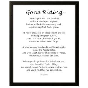 Gone Riding Memorial Poem - Digital Download Tribute for Bikers, Sympathy Gift, Motorcycle Funeral Keepsake by David Ritter, Word Document
